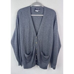 Country Shop 100% Cashmere Cardigan Women L Gray Gold Button‎ Front Old Money